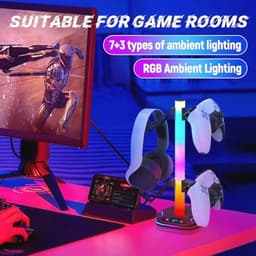 RGB Hoofdtelefoonhouder met Verzwaarde Basis en Oplader - Gaming Hoofdtelefoonhouder met USB en Type C — thumbnail 4