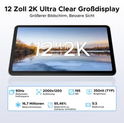 DOOGEE U12 - Tablet - Tablets - 24GB RAM+128GB ROM (2 TB/TF) - 12 inch+90Hz - 9000mAh/18W - Gemini AI - UNISOC T7255 - 13 MP+8 MP - 7,8 mm ultradun - WiFi 5 - Widevine L1 - GPS - Face ID - OTG - FM - Zwart — thumbnail 3