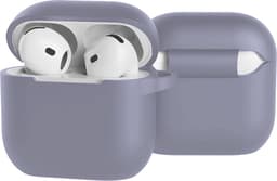Jumada's Case Geschikt voor AirPods 4 Hoesje Hoes Siliconen Met Clip Cover - Hoesje Geschikt voor Apple AirPods 4 Hoes Siliconen - grijs-paars — thumbnail 2