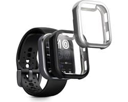 kwmobile 2x smartwatch hoes geschikt voor Amazfit Bip 6 hoesje - Siliconen sporthorloge cover - Activity tracker case in zwart / zilver