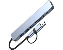 Ynkkvre - 8 in 1 USB C Hub - USB Splitter - 4K HDMI - SD kaartlezer Hub - Aluminium Behuizing - Adapter Viervoudig Display Multipoort voor Laptop, Tablet etc.