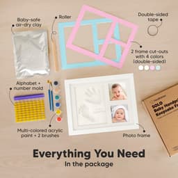 Babyhand- en voetafdrukset - sneldrogende klei babyvoetafdrukset, pasgeboren aandenken, kinderkamer fotolijst voor jongens, meisjes, gepersonaliseerde cadeaus voor douche en register (Alpine White) — thumbnail 4