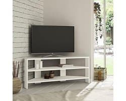 Moderne Hoek TV Kast voor Schermen tot 32 Inch – Compacte Laag Kast met Houten Bovenkant en IJzeren Poten – Perfect voor Kleine Woonkamers