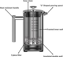 French Press Koffiezetapparaat - Koffiepers - french press - cafetiere - 350 Liter French Press - Roestvrij staal - Zilver — thumbnail 4