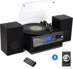 Bluetooth Platenspeler met CD & Cassette – Vinyl naar MP3 – USB & SD – AM/FM Radio – Afneembare Stereo Luidsprekers — thumbnail 1