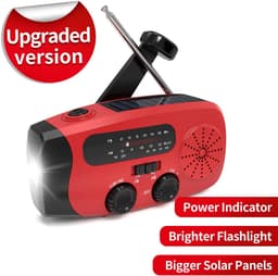 Draagbare noodradio - Powerbank 2000 mAh - Zaklamp - Solar opwindbaar - SOS alarm - USB kabel - Noodpakket - Kunststof - rood — thumbnail 3