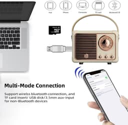 Gigicial Retro Bluetooth Speaker - Vintage Bluetooth Speaker - Draagbaar & Mini Retro Design+Crystal Clear Sound - 1 - Voor Buiten/Thuis+Gebroken Wit — thumbnail 2