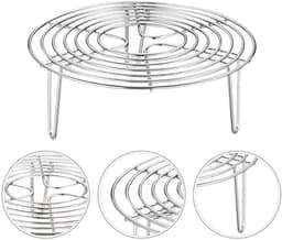 1 stuk - Rond stoomrek - Stoomrek van roestvrij staal - Stalen onderzetter - Keukenkoelrek - Draadstoomrekstandaard - Voedselstoomrek - Bakrek voor de airfryer - Stoomrek voor pannen - Geschikt voor grillen, koken en stomen (zilver) — thumbnail 7