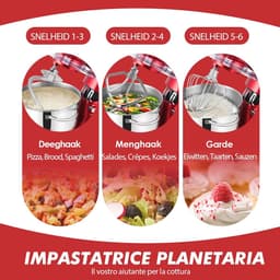 Keukenmachine met 6,2 L Capaciteit en 1400W Vermogen – Staande Mixer met Planetaire Mengtechniek — thumbnail 4