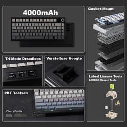 EPOMAKER x AULA F75 MAX - Zwart/Grijs - Mechanisch Draadloos Toetsenbord - RGB - 75% - QWERTY - Gaming Keyboard - Leobog Reaper Switch — thumbnail 3