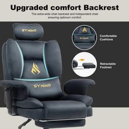Symino sofa Gamingstoel - Directiestoel - Ergonomische bureaustoel met imitatiebont - Met voetensteun - In hoogte verstelbaar - Computerstoel - Draagvermogen 130 kg - grijs — thumbnail 4