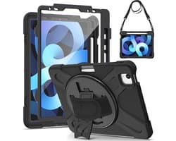 Robuuste Beschermhoes voor iPad Air 5e, Air 4e en iPad Pro 11 - Met Draaibare Houder, Polsband en Schouderriem, Zwart