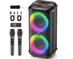 De Warenloods - Karaoke set - Volwassenen en Kinderen - Met 2 Microfoons - Bluetooth, USB & AUX-ingang - LED licht - Draadloos - Verbindt met je Laptop of Smartphone