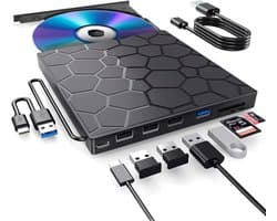 Externe cd/dvd-drive, dvd-speler voor laptops, 8-in-1 USB 3.0 ultradunne draagbare cd-brander, externe schijfstation, optisch compatibel desktop.