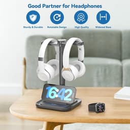 2-in-1 Desk Headphone Stand with Phone Holder - Rotating Non-Slip Organizer for All Headphone Sizes — thumbnail 2
