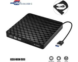 Externe CD/DVD Speler en Brander - Optische drive extern - USB 3.0 CD-Rom Disk Lezer & Brander - Externe DVD brander - Optical Drive - Brander - Plug & Play - Voor Laptop en Computer - Geschikt voor Windows / Mac OS / Linux