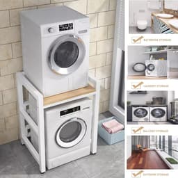 Wasmachine Rek met Opbergruimte - In hoogte Verstelbare Standaard voor Wasmachine en Droger — thumbnail 5