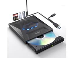 Draagbaar extern station - CD-lezer - DVD-speler Schijfbrander - HUB 5in1 USB-C 3.0 SD/Micro SD-kaartlezer - Plug & Play External voor Mac OS, Laptop, PC Windows 11/10/8/7/XP/Vista/Linux, Zwart