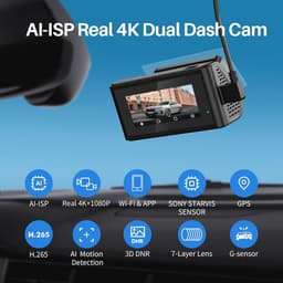 Dashcam 4K met Nachtzicht en GPS, 64GB SD Inclusief, 3,16" IPS Scherm, Continu Opnemen, Parkeerstand 24U — thumbnail 4