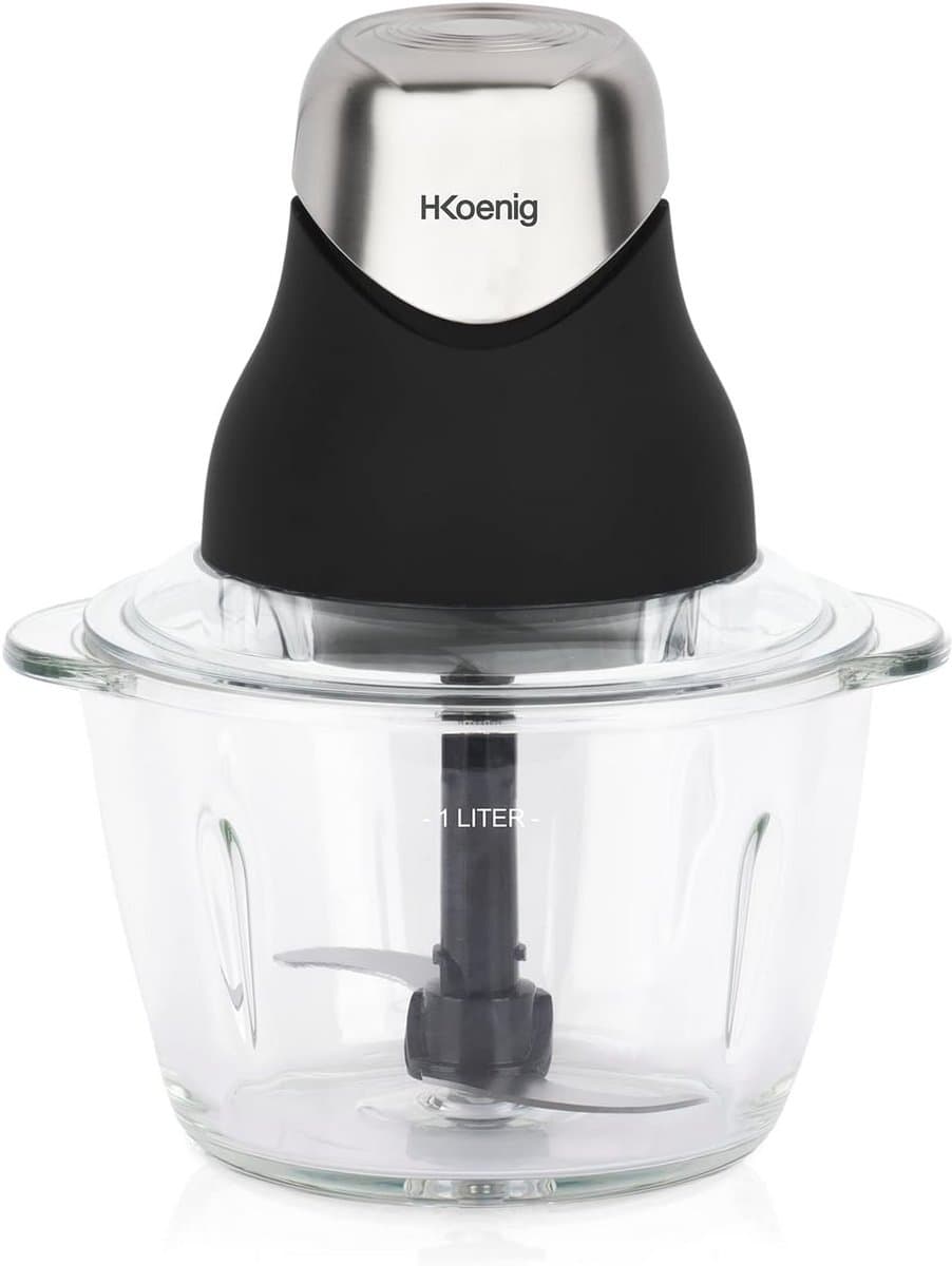 Mini Elektrische Hakker voor Koken en Bereiden van Pesto, Peterselie, Noten en Knoflook - Gegradueerde Glazen Kom 1L en Roestvrijstalen Messen — afbeelding 1
