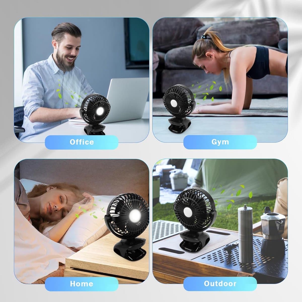 Compacte 3-in-1 USB-ventilator met 5 snelheden en LED-display voor thuis en onderweg — afbeelding 1