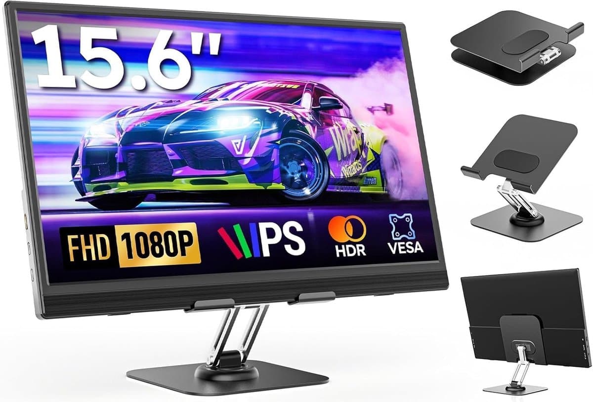 Draagbare monitor - Extern beeldscherm - Werk en entertainment - Verstelbare standaard - 156 inch - Zwart — afbeelding 1