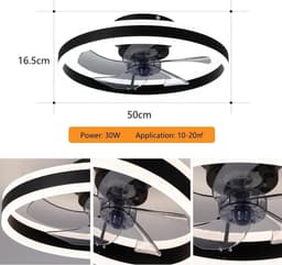 Strakke Zwarte Plafondventilator met Dimbaar Licht en Afstandsbediening - Laag Profiel 50 cm — thumbnail 4