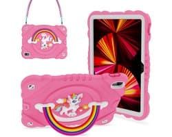 Robuuste Heavy Duty Kinderhoes voor iPad 11 inch (2025) & iPad 10e Gen (2022) - Schokbestendig met Standaard en Riem - Felroze