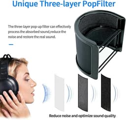 Microfoon Popfilter - 8.7*8*3 cm - Windkap voor Microfoon - Metalen - Popkiller - Studio Accessoire - Handheld Microfoon Popfilter - Zwart - Bescherming tegen Plofgeluiden en Windruis - Pop Filter - Popruis Vermijden — thumbnail 2