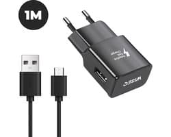 Complete Micro USB laadset – adapter inclusief USB naar Micro USB kabel 1 m – zwart – WiseQ