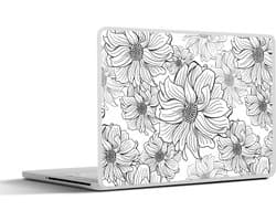 Laptop sticker - 15.6 inch - Bloemen - Zwart - Wit - Design - 36x27,5cm - Laptopstickers - Laptop skin - Cover