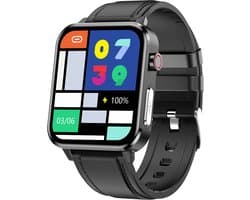 Belesy® INTELLIGENT - Smartwatch Dames - Smartwatch Heren - Horloge - 1.70 inch – kleurenscherm – Stappenteller – Calorieën - Gezondheidsindicatoren – Je eigen foto als wijzerplaat - Leer – Zwart - Moederdag