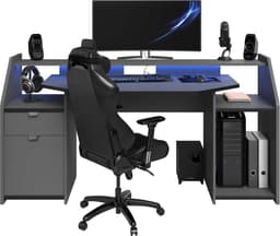 Parisot Game bureau MOBA - Met opbergruimte - Antraciet - Ledverlichting L 180 cm x H 92 cm x D 67 cm — thumbnail 1