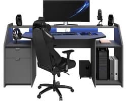 Parisot Game bureau MOBA - Met opbergruimte - Antraciet - Ledverlichting L 180 cm x H 92 cm x D 67 cm