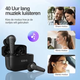 Draadloze Sport Oortjes - Oortjes Draadloos - Oordopjes Draadloos - Bluetooth In-Ear Oordopjes met Krachtige Bass - Wireless Earbuds - Waterdicht - USB-C - Zwart — thumbnail 5