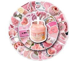 Roze Sticker set - 50 Vintage stickers - 4x4CM - VSCO Aesthetics stickertjes voor Laptop, Mobieltje, Journal etc.