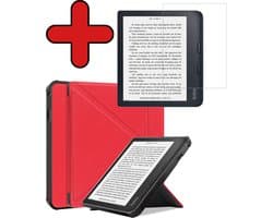 Hoes Geschikt voor Kobo Libra 2 - Met Screenprotector - Luxe E-reader Trifold Case - Bescherm Hoesje Book Cover - Rood