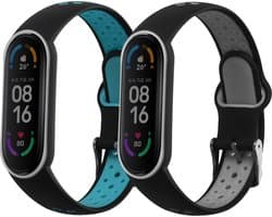 kwmobile 2x horlogebandjes geschikt voor Xiaomi Mi Smart Band 6 / Mi Band 6 / Band 5 bandje - Smartwatch bandjes van TPU - Activity tracker horloge band in zwart / grijs / zwart / blauw