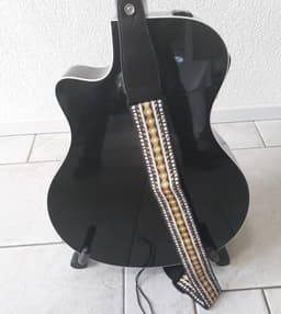 P&P® - Professionele Verstelbare Stevige Gitaarband - Guitar strap Band - Luxe Gitaarriem - Bas/Elektrische /Akoestische/ Klassieke Gitaar - Geborduurd geel/bruin — thumbnail 4