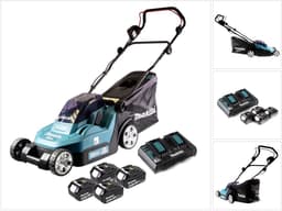 Makita DLM 382 PG4 accugrasmaaier 36 V ( 2x 18 V ) 38 cm 40 l + 4x accu 6.0 Ah + dubbele lader — thumbnail 1