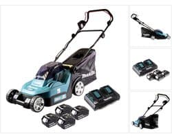 Makita DLM 382 PG4 accugrasmaaier 36 V ( 2x 18 V ) 38 cm 40 l + 4x accu 6.0 Ah + dubbele lader
