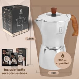 Leonomics Percolator 300 ml 6 Koffiekopjes – Aluminium Moka Pot – Espressomaker met houten handvat en vitrinedeksel — thumbnail 2