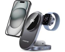 3 in 1 Draadloze Oplaadstation met Qi2 - Snellader - Geschikt voor MagSafe (Apple Watch, iPhone 16/15/14/13/12, AirPods) - Aluminium - Space Gray