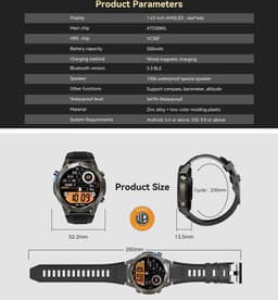 WizBay Premium Select® Smartwatch 1.43 AMOLED - Bellen - GPS - Altitude Luchtdruk Meter - Kompas -AI Voice Assist - Hart Monitor - O2 - Multi Sport Modi - Slaap - Message - Smartwatches - Zwarte Case - Zwarte TPU Band — thumbnail 2