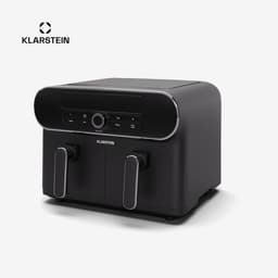 Klarstein AuraAir Color Touch Dual Heteluchtfriteuse – 10 liter heteluchtfriteuse met twee compartimenten, 1700 W, 8 programma's, touchscreen, 75% minder vet, antiaanbaklaag, oververhittingsbeveiliging, zwart/zilver — thumbnail 5