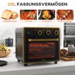 ZYLARO Airfryer oven - Vrijstaande Elektrische Oven - AirFryer, Bakken, Grillen en meer - 20 Liter - 1400 Watt - Vintage metaal zwart en geel — thumbnail 8