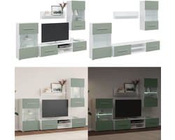 vidaXL 5-delige Tv-meubels met LED-verlichting bewerkt hout olijfgroen - Tv-meubel Met Opbergruimte - Tv-meubel Met Opbergruimte -Tv-meubel - Televisie-eenheid