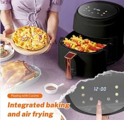 Airfryer - Grote Capaciteit - Inhoud 8L - Multifunctionele Friteuse - Heteluchtfriteuse - Temperatuurregeling - 220-240V - Oven - Grill - Defrost Function - Zwart — thumbnail 3