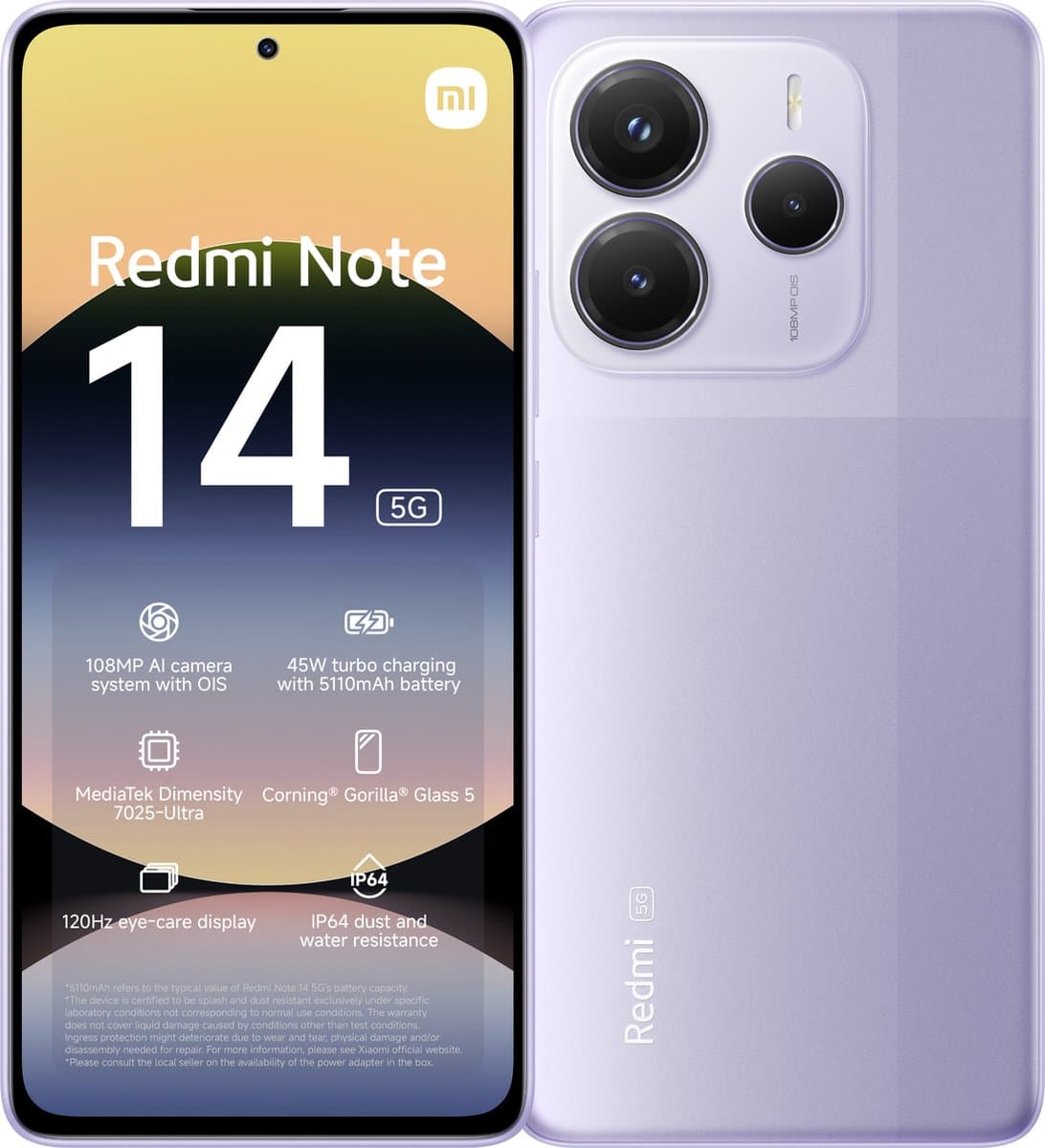 Xiaomi Redmi Note 14 - 5G - 8GB/256GB - Lavender Paars — afbeelding 1