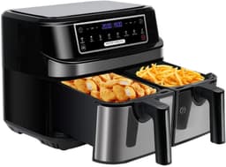 Digitale Airfryer - PFAS vrij - Groot 9 Liter - Heteluchtfriteuse - Inclusief in hoogte verstelbaar Grillrack - 2 onafhankelijke 4,5L lades - met LED-touchscreen - Zwart - Digital screen - 8 Voorinstellingen — thumbnail 1